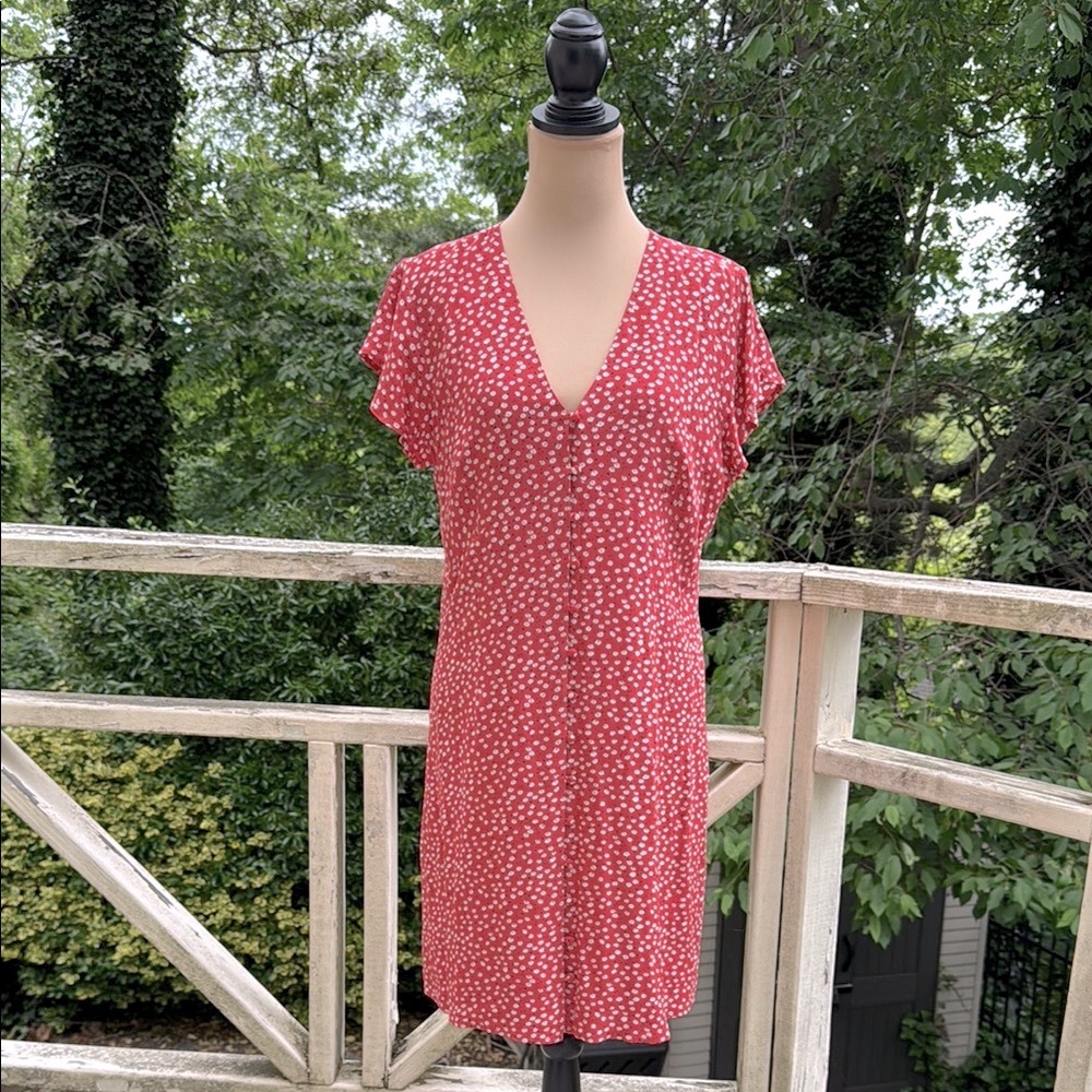 Rails Helena Carmine Daisies Red Coral Ditzy Floral Button-Down Dress Size L